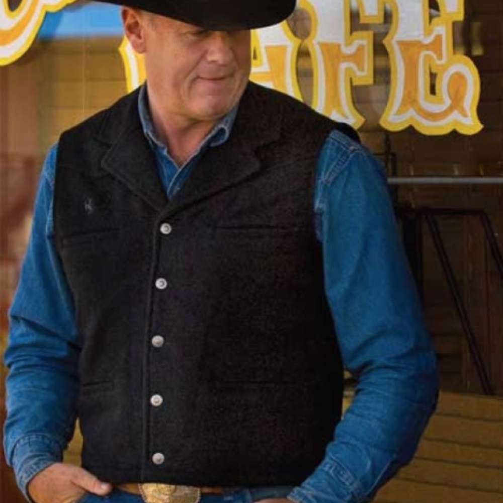 MENS BUCKAROO AUSTRALIAN WOOL COWBOY VEST - BLACK - Picture 2 of 8